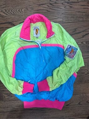 Hotdogger Retro Neon Colorblock Pullover Jacket -